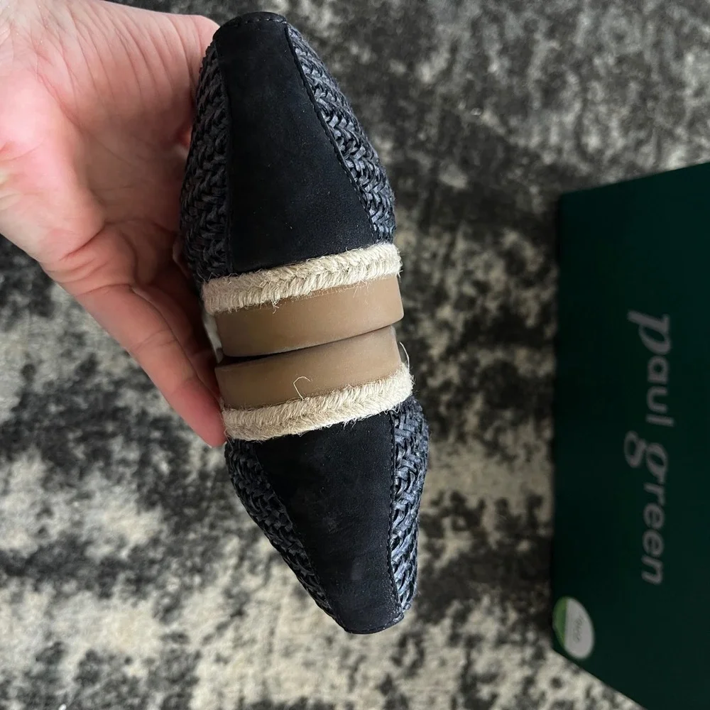 Paul Green Lori Espadrilles Sz 9 Black Woven Raffia Flats Comfortable Chic Beach